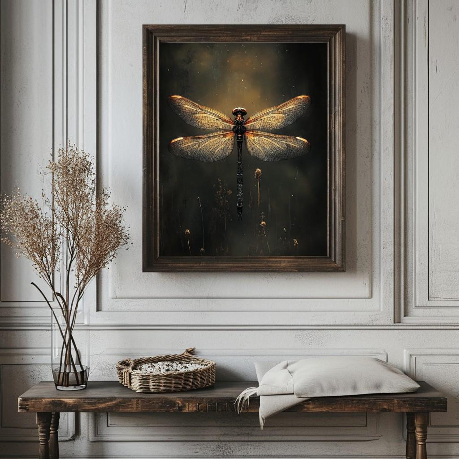 Moody Dragonfly Print, Vintage Insect Art, Dark Academia Decor - Etsy