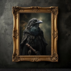 Anthropomorphic Raven Print, Vintage Raven Poster, Dark Academia, Dark Aesthetics, Cottage-core Art, Gothic Romantic Wall Art, Fantasy Print