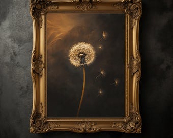 Moody Dandelion Print, Dark Academia Antique Floral Wall Art