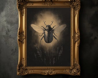 Scarab Beetle Print, Vintage Insect Art, Dark Academia Decor
