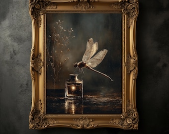 Vintage Dragonfly Art Print, Dark Academia Insect Poster