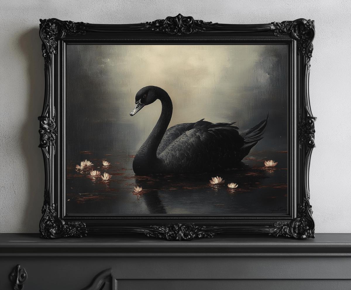 Black Swan Lake Print, Moody Vintage Dark Academia Wall Art - Etsy