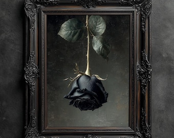 Moody Black Rose Print, Vintage Floral Dark Academia Wall Art