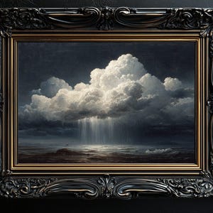 Moody Clouds Print, Vintage Clouds Poster, Dark Academia Print, Dark Aesthetics, Wall Art, Antique Oil Painting, Rain Falling, Dark Cloud