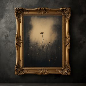 Moody Single Wildflower Print, Vintage Floral Poster, Dark Academia Print, Dark Aesthetics, Canola Wall Art, Antique Oil Painting, Farmhouse
