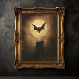 Antique Bat Print, Vintage Bat Poster, Dark Academia Print, Dark Aesthetics, Wildflowers Wall Art, Moody Oil Painting, Botanical Art