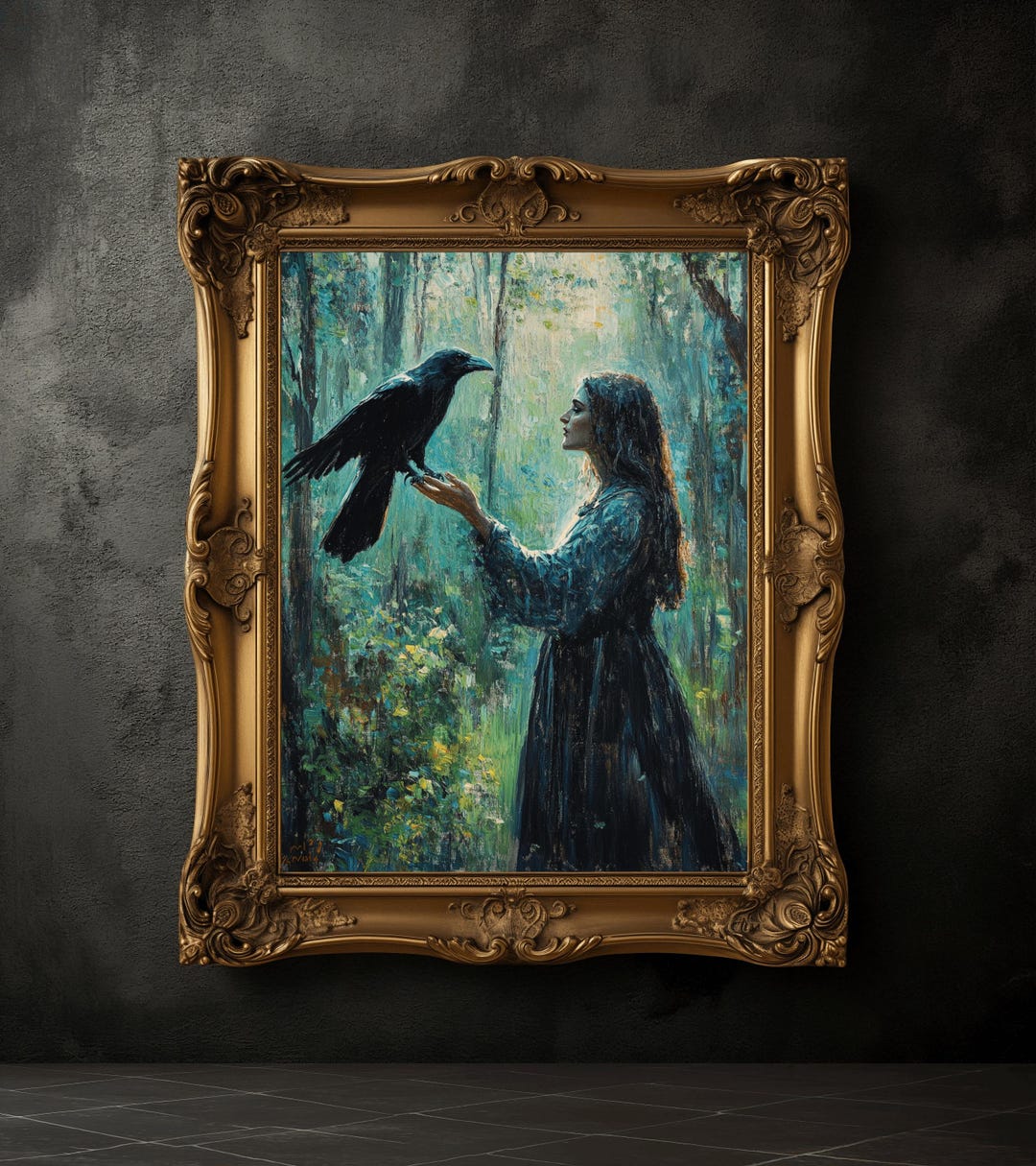 Woman and Raven Vintage Art Print, Gothic Romantic Decor - Etsy
