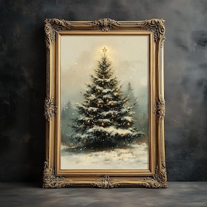 Christmas Tree Printable Print, Fir Tree Poster, Christmas Home Decor, Winter Landscape Print, Digital Download, Holiday Decor, Vintage Art