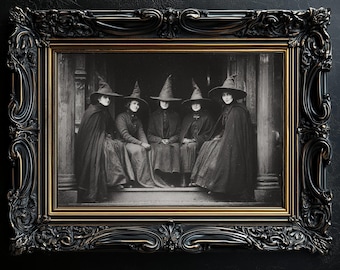 Vintage Fünf Hexen Poster, Dark Academia Druck