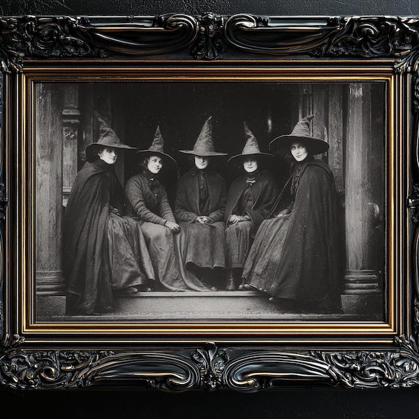 Vintage Five Witches Poster, Dark Academia Print