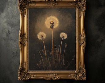 Moody Dandelion Print, Vintage Wildflower Art, Dark Academia