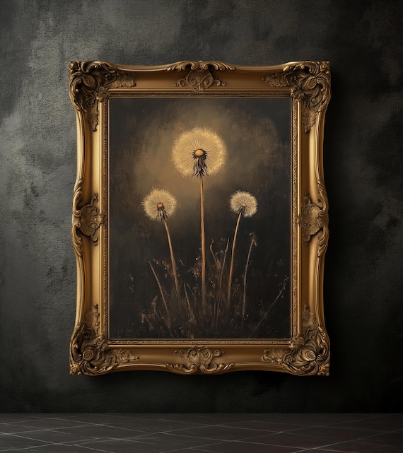 Moody Dandelion Print, Vintage Wildflower Art, Dark Academia