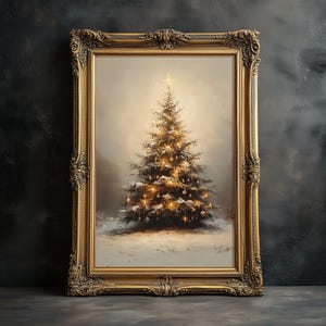Moody Christmas Tree Printable Print, Fir Tree Poster, Christmas Home Decor, Winter Landscape Print, Digital Download, Holiday Decor