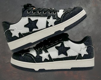 Stern Patchwork Schuhe, Y2K Sneakers, Harajuku, Stern Print Sneakers, Y2K Grunge, Sterne Patchwork, Stickerei Schuhe