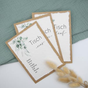 Sitzplan Karten Hochzeit Eukalyptus – Handgeschöpftes Papier DIN A6 – Tischkarten Hochzeit – Boho Greenery Papeterie – Findet euren Platz