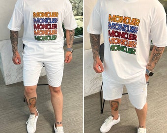 Luxury 2 pcs men summer set, T-shirt and shorts, white