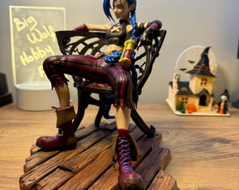 Estatua de resina de Jinx pintada a mano, coleccionable de League of Legends, 23 cm