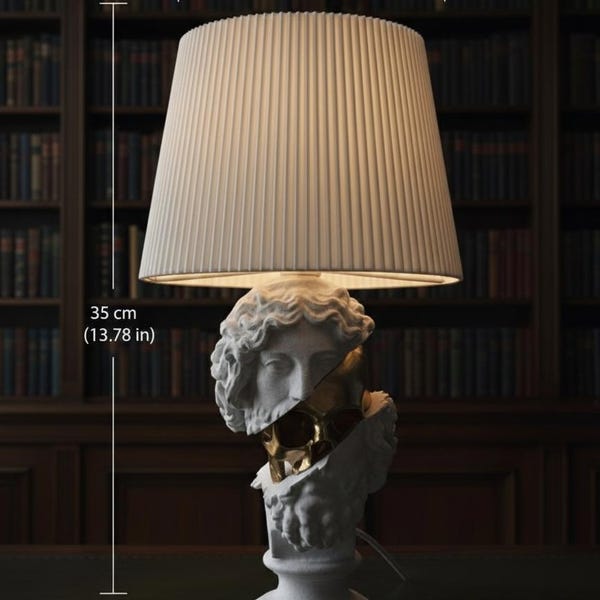 Gothic Sculpture Table Lamp | Broken Bust & Skull Headlight | Dark Academia Home Decor