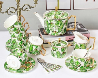 European Ceramic Coffee Set, Retro Ceramic Tea Set 15 Pieces, Teapot With Tea Set, Coffee Pot Set, Tea Party Tea Set, Gift For Her
