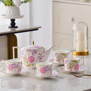 Handmade Ceramic Tea Set: 1 Teapot, 4 Cups & Saucers