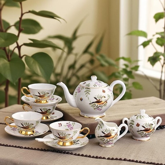 Flower and Bird Ceramic Coffee Set, English Afternoon Tea Set, Tea