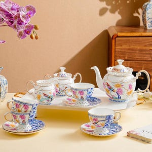 Exquisite Ceramic Tea Set, European Afternoon Tea Set, Coffee Set, Personalized Tea Set, Flower Teapot, Coffee Pot, Coffee Cup, Wedding Gift