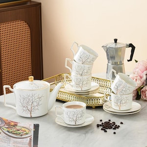 Exquisite Ceramic Tea Set, European Afternoon Tea Tet, Personalized Tea Set, Ceramic Coffee Set, Coffee Cup Set, Flower Tapot, Wedding Gift