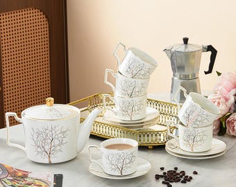 Exquisite Ceramic Tea Set, European Afternoon Tea Tet, Personalized Tea Set, Ceramic Coffee Set, Coffee Cup Set, Flower Tapot, Wedding Gift