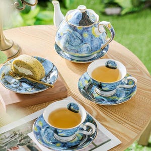 Starry Sky Ceramic Coffee Set | Oil Painting Style Ceramic Tea Set | Flower Teapot Coffee Pot Set | Tea Party Tea Set | Birthday Gift
