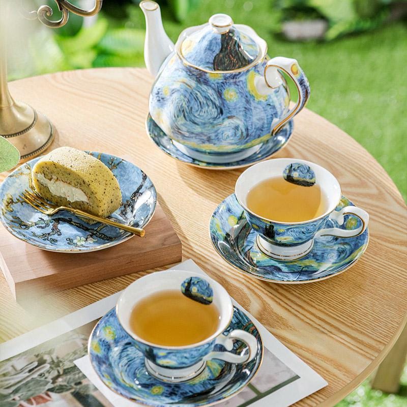 Starry Sky Ceramic Coffee Set | Oil Painting Style Ceramic Tea Set | Flower Teapot Coffee Pot Set | Tea Party Tea Set | Birthday Gift
