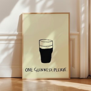 One Guinness Please Minimal Wall Art Print | Mid Century Modern Pint Illustration Poster | Trendy Irish Pub Bar Decor