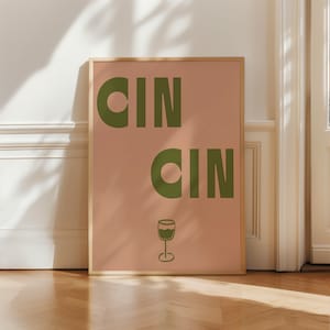 Cin Cin Print - Retro Wein Print - Rosa und Grün - Retro Cocktail Poster - Retro Drink Print - Vintage Wein Print - Prost Print
