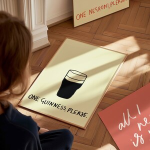 One Guinness Please Minimal Wall Art Print | Mid Century Modern Pint Illustration Poster | Trendy Irish Pub Bar Decor