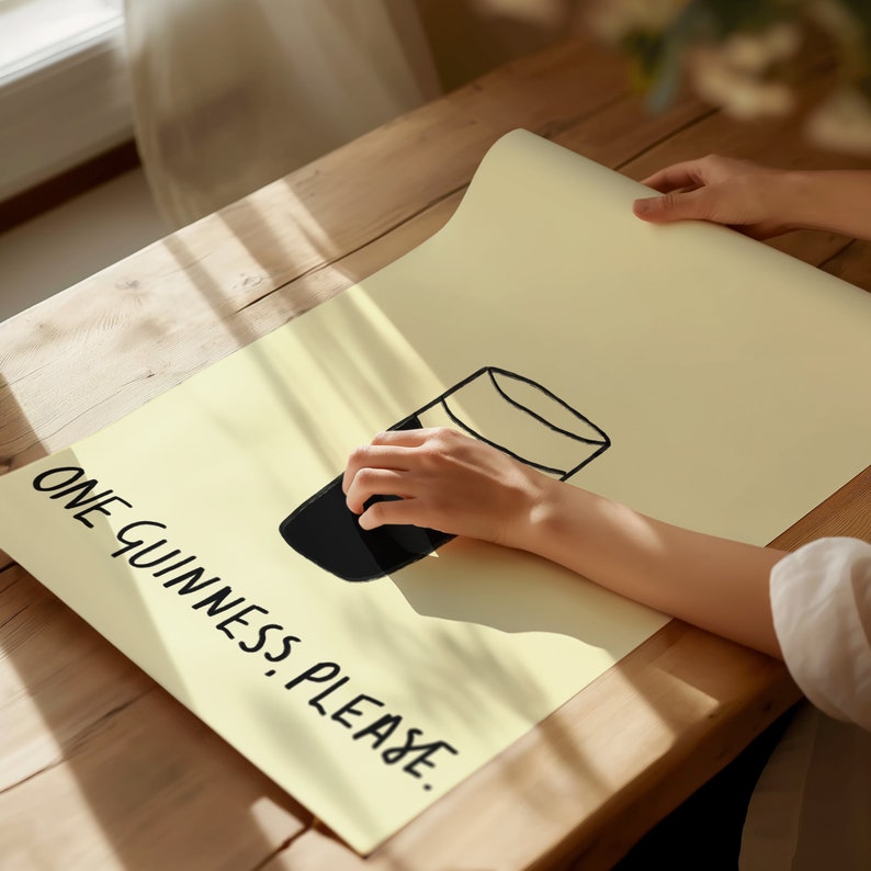 One Guinness Please Minimal Wall Art Print | Mid Century Modern Pint Illustration Poster | Trendy Irish Pub Bar Decor