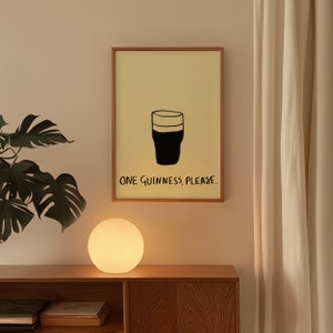 One Guinness Please Minimal Wall Art Print | Mid Century Modern Pint Illustration Poster | Trendy Irish Pub Bar Decor