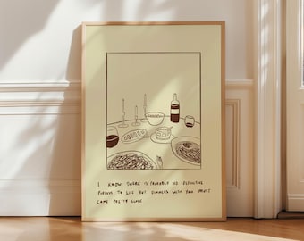 Cozy Dinners BROWN Line Art Print | Retro Kitchen Decor