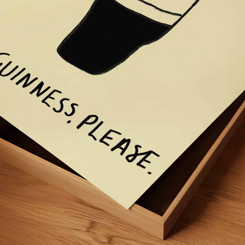 One Guinness Please Minimal Wall Art Print | Mid Century Modern Pint Illustration Poster | Trendy Irish Pub Bar Decor
