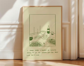 Dinners With You Print: Line Art, Kitchen Decor GREEN