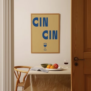 Cin Cin イラストプリント - レトロワインプリント - バーカートアート - レトロカクテルポスター - 居心地の良いウォールアート - ヴィンテージワインプリント - 乾杯プリント