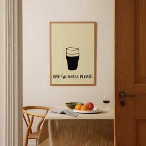 One Guinness Please Minimal Wall Art Print | Mid Century Modern Pint Illustration Poster | Trendy Irish Pub Bar Decor