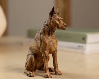 Handgefertigte Dobermann-Holzschnitzerei, einzigartige Geschenkidee für Hundeliebhaber, Dobermann-Holzskulptur