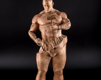 Wood Carved Man torso sculpture for Bodybuilder Gift, Male Statuette for book shelf decor, Pop Art Figure Modern Male Sculpture