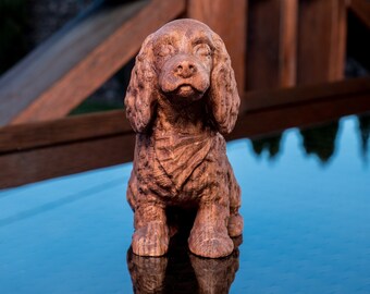 Wood Carved Cocker Spaniel Statue, Miniatures for Bookshelf Decor, American cocker spaniel, Welsh springer spaniel