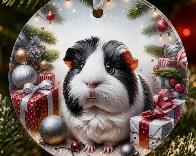 Guinea Pig Christmas Ornament, Ceramic Cavy Decoration, Guinea Pig Gift, Christmas Tree Keepsake