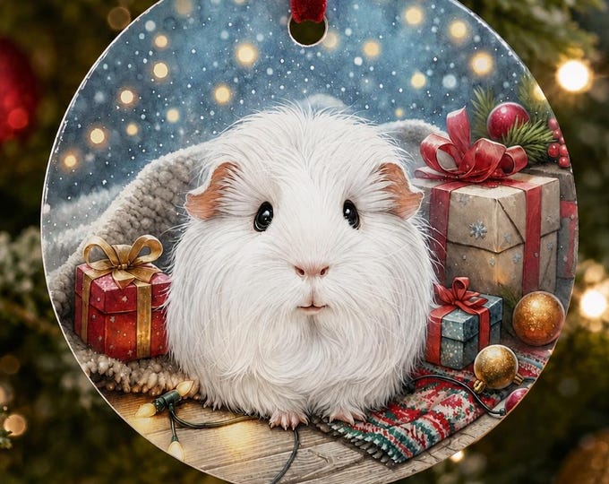 Guinea Pig Christmas Ornament, Ceramic Cavy Decoration, Guinea Pig Gift, Christmas Tree Keepsake