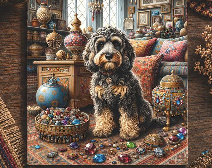 Cockapoo Dog Coaster – Victorian Jewel Ceramic Art, Glossy Finish, Cork Back