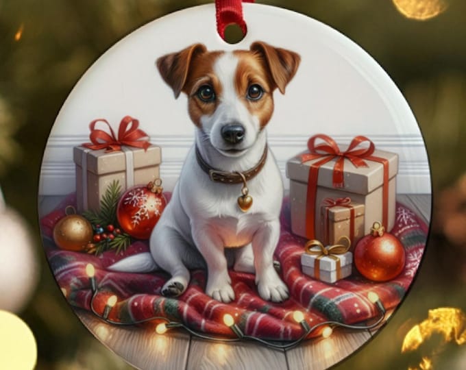 Jack Russell Christmas Tree Ornament, Ceramic Double-Sided Printed