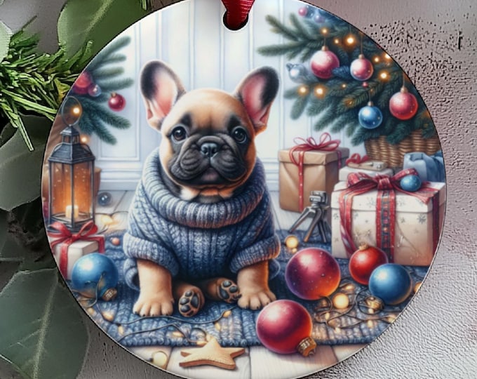 French Bulldog Christmas Tree Ornament, Ceramic Double-Sided Printed