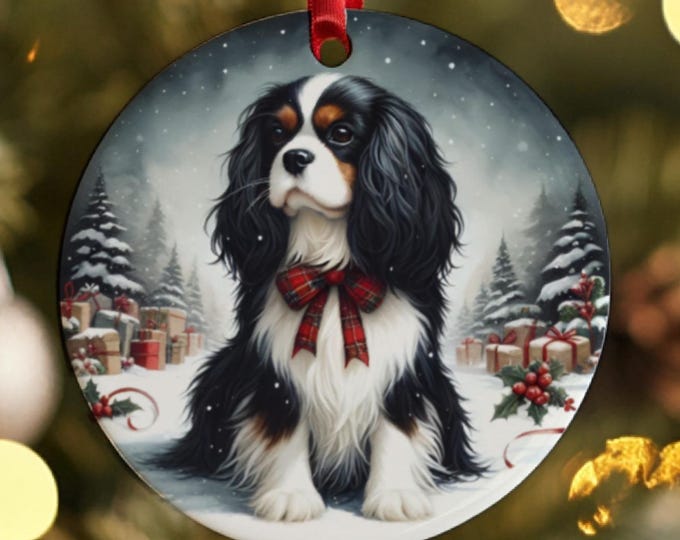 Cavalier King Charles Spaniel Christmas Tree Ornament, Ceramic Double-Sided Printed
