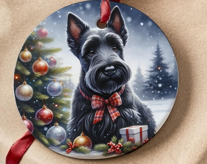 Scottish Terrier Christmas Tree Ornament, Ceramic Double-Sided Printed